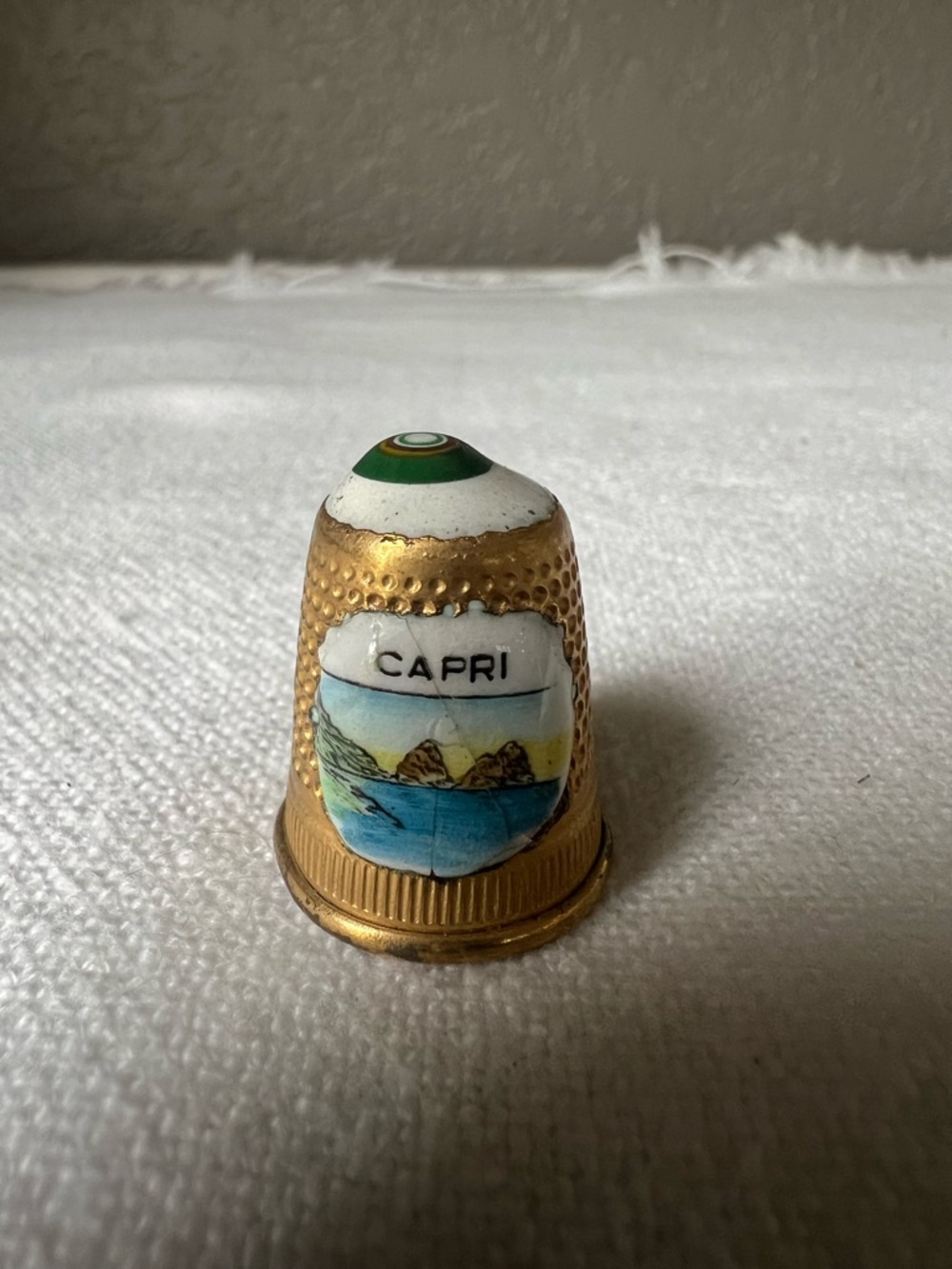 Vintage Capri Souvenir Decorative Thimble in Gold and Blue